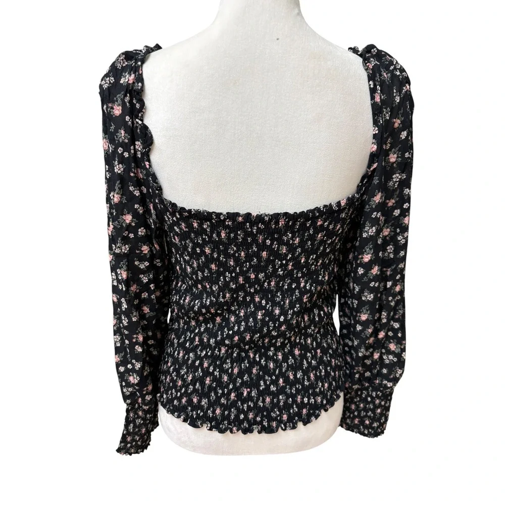 Reformation Pinto Black Freesia Smocked Floral Dark Romantic Whimsygoth Top - 1x